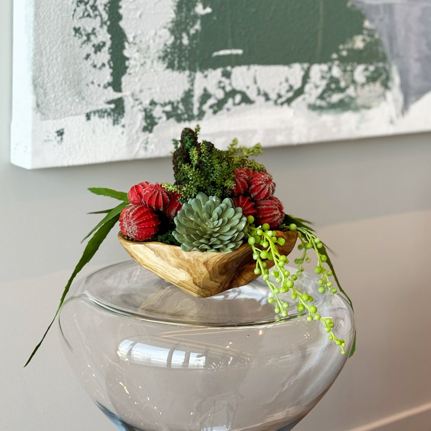 faux succulent bowl Faux Succulent in woody Bowl – Floristiq